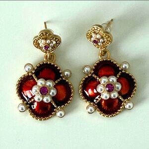 Elegant Red and Gold Floral Earrings